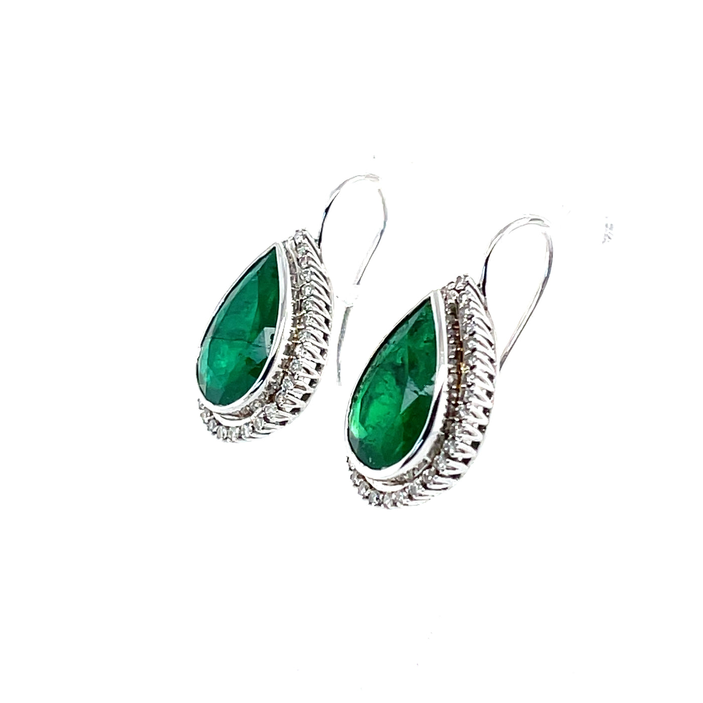 18CT White Gold Emerald and Diamond Tear Drop Earrings