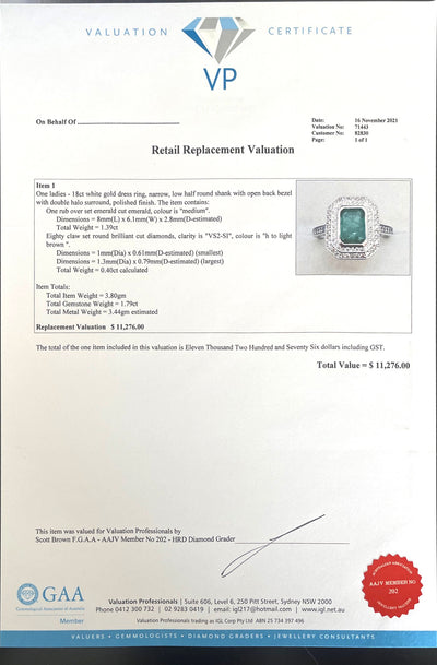 18CT White Gold Emerald and Diamond ring
