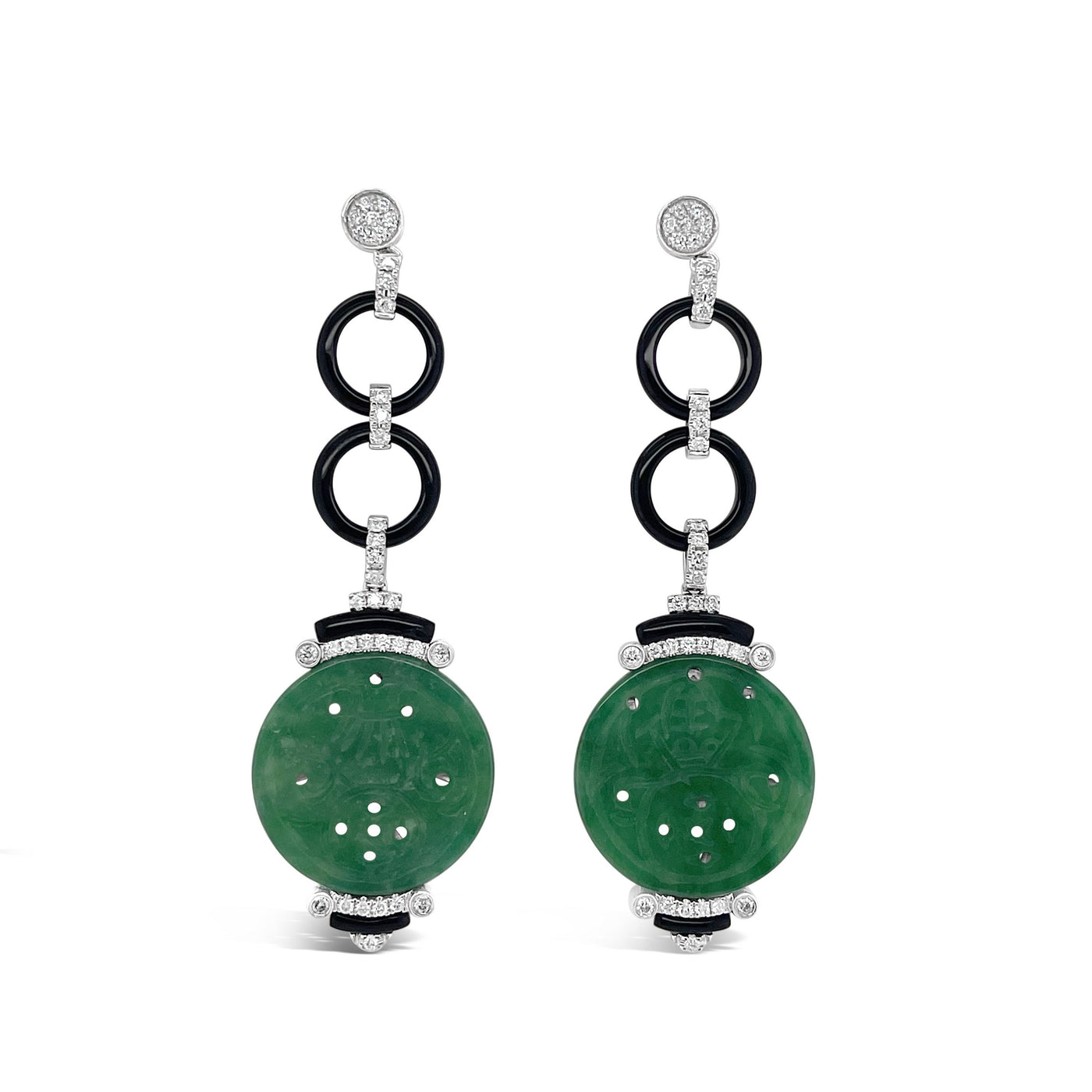 18CT White Gold Jadeite and Diamond Earrings