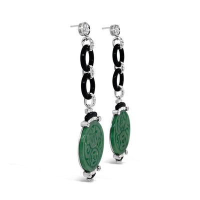 18CT White Gold Jadeite and Diamond Earrings