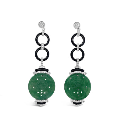 18CT White Gold Jadeite and Diamond Earrings