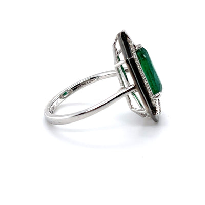 18CT White Gold Marquise Emerald Diamond and Onyx Dress Ring
