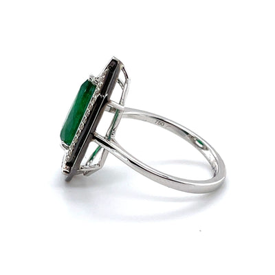 18CT White Gold Marquise Emerald Diamond and Onyx Dress Ring