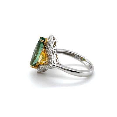 18CT White Gold Marquise Tourmaline, Yellow Sapphire and Diamond Ring