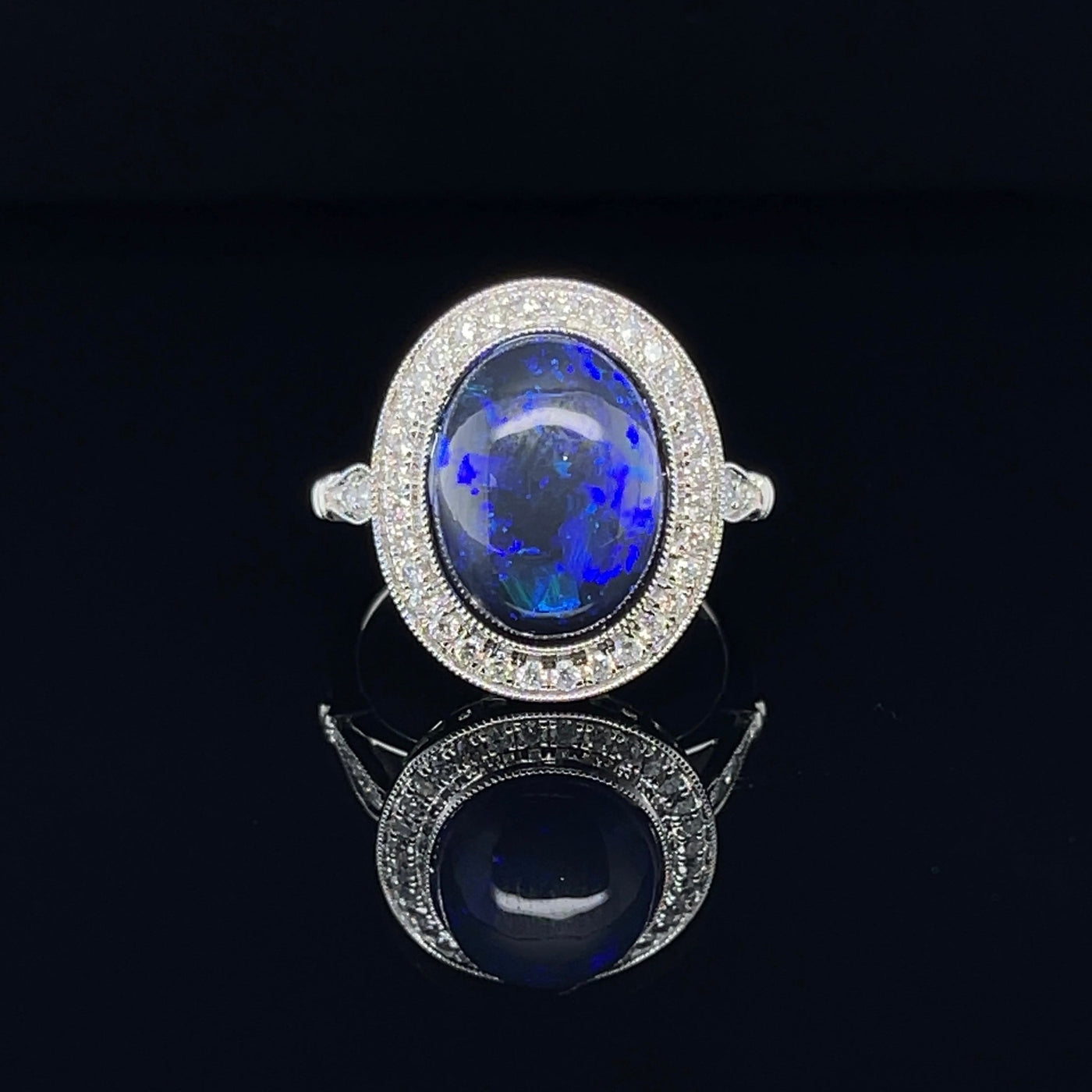 18CT White Gold Opal and Diamond Ring