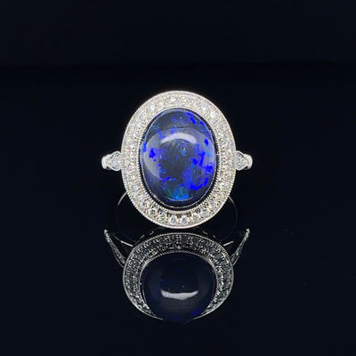 18CT White Gold Opal and Diamond Ring