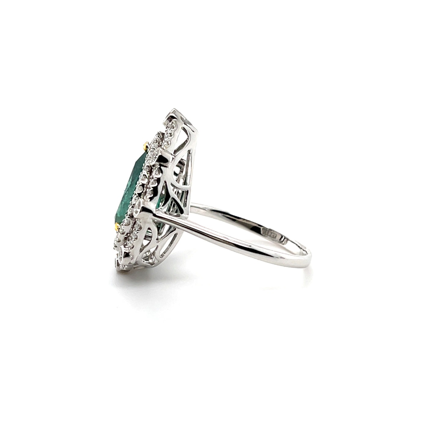 18CT White Gold Pear Emerald and Diamond Ring