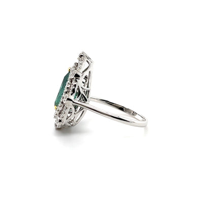 18CT White Gold Pear Emerald and Diamond Ring