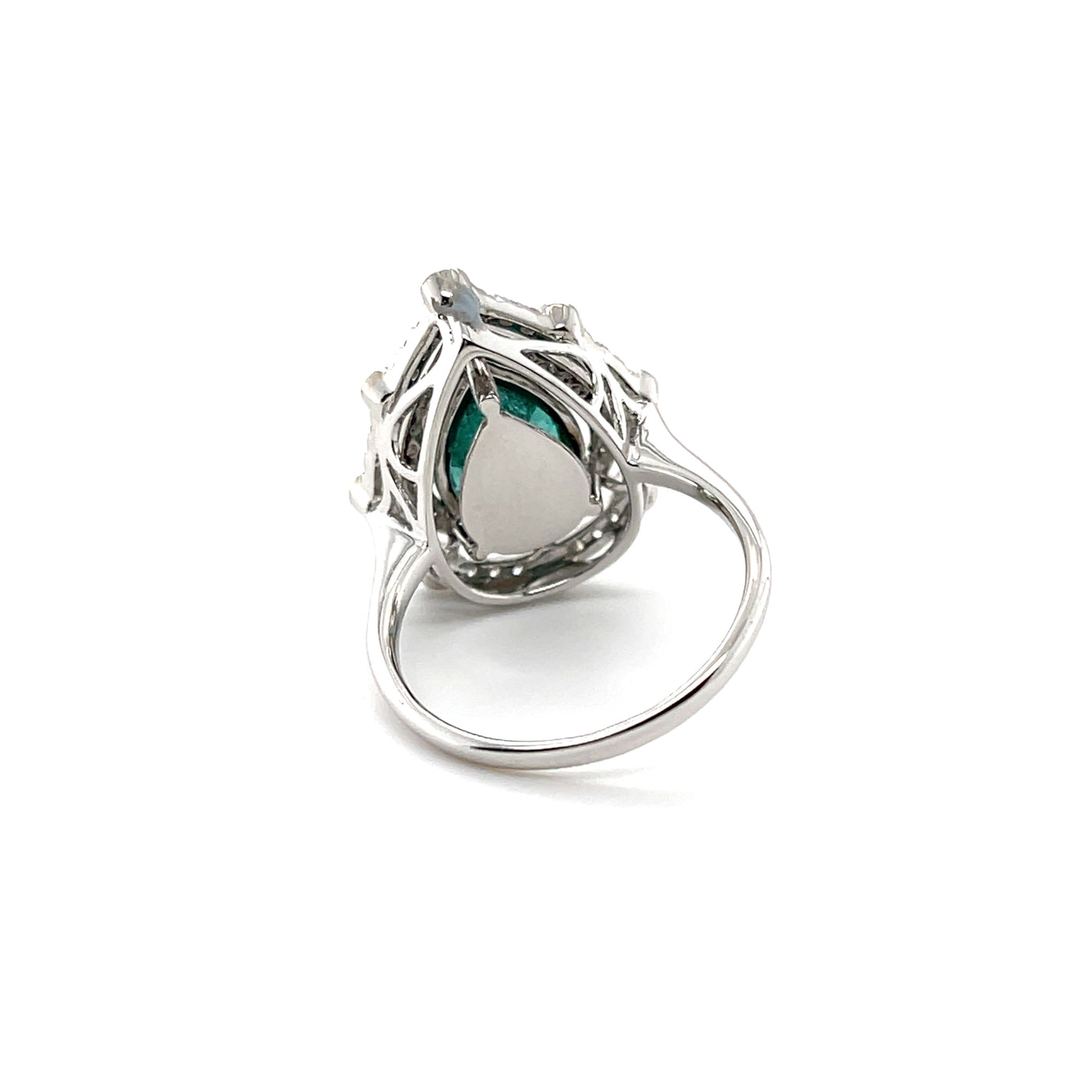 18CT White Gold Pear Emerald and Diamond Ring