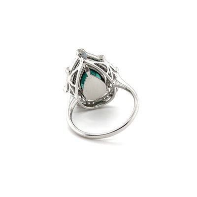 18CT White Gold Pear Emerald and Diamond Ring