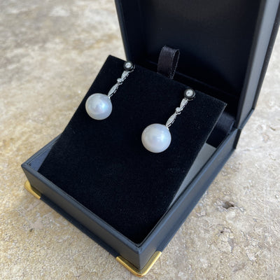 18CT White Gold Pearl and Diamond Pierced Drop earrings