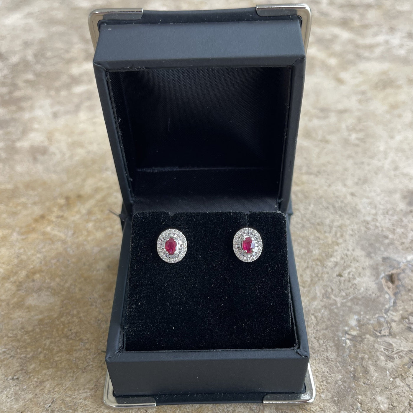 18CT White Gold Ruby and Diamond Earring Studs