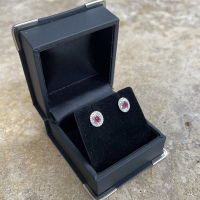 18CT White Gold Ruby and Diamond Earring Studs