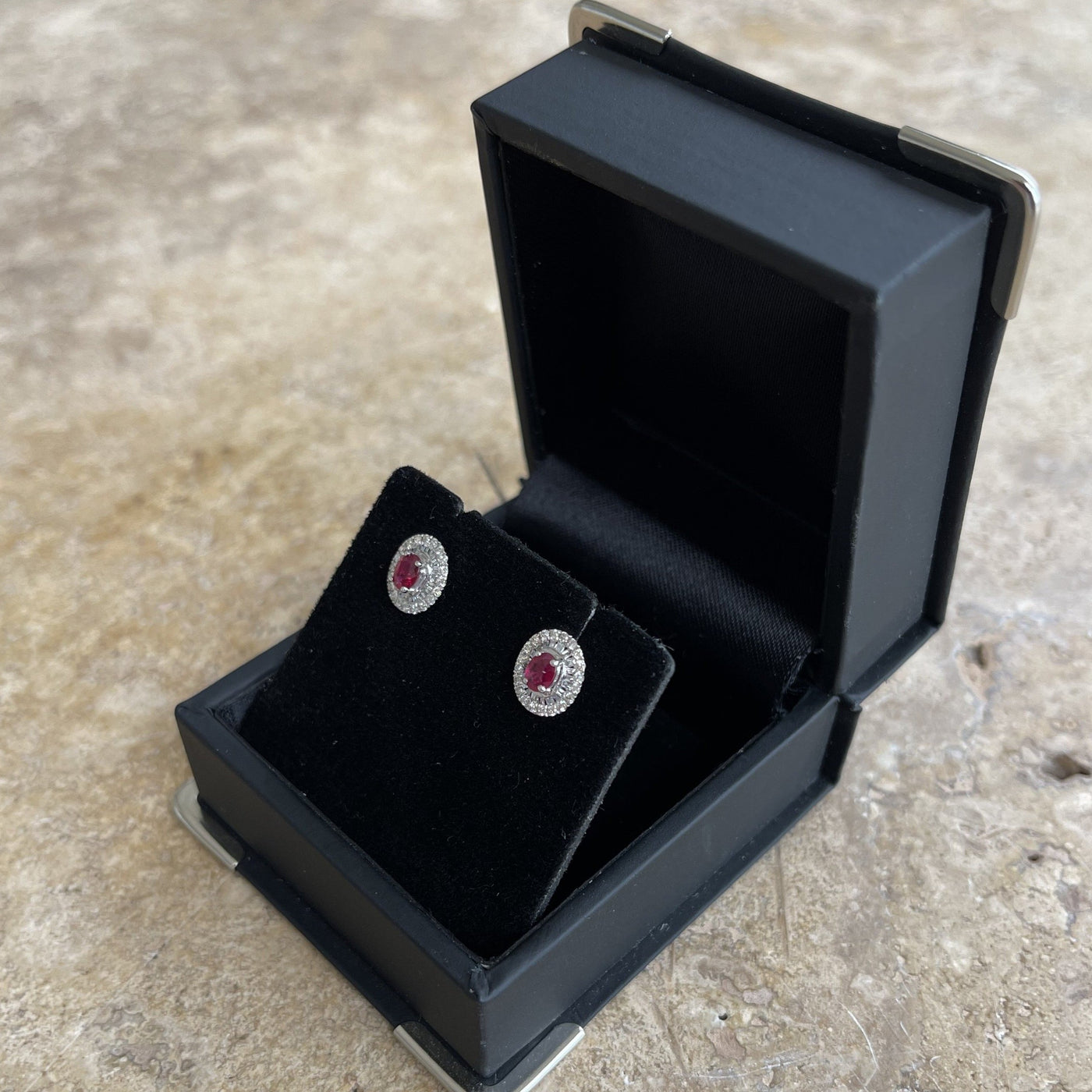 18CT White Gold Ruby and Diamond Earring Studs