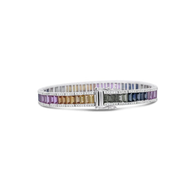 18CT White Gold Rainbow Sapphire and Diamond Bracelet