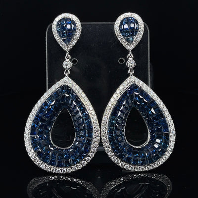 'Fat Pear' 18CT White Gold Sapphire and Diamond Earrings