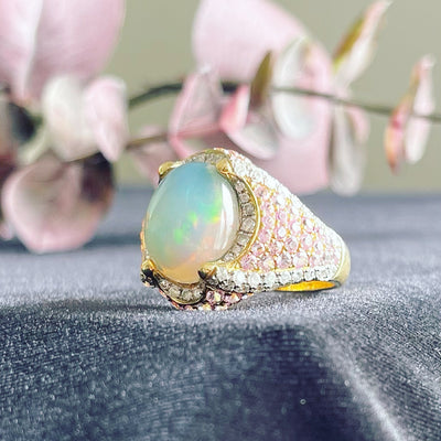 18CT Yellow gold Opal, Sapphire and Diamond Ring