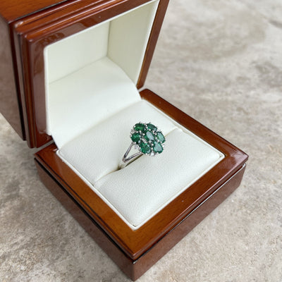 18CT White Gold Seven Stone Emerald and Diamond Ring