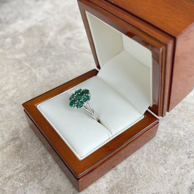 18CT White Gold Seven Stone Emerald and Diamond Ring