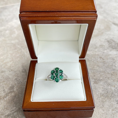 18CT White Gold Seven Stone Emerald and Diamond Ring