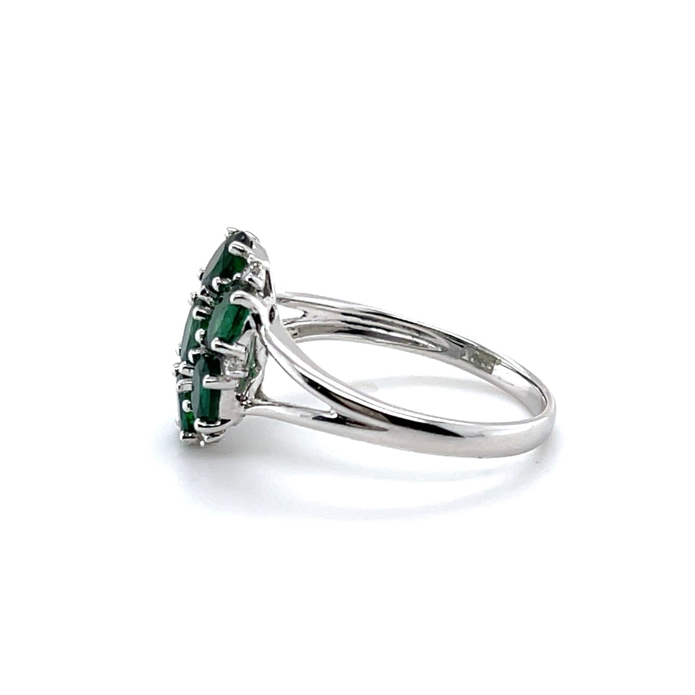 18CT White Gold Seven Stone Emerald and Diamond Ring