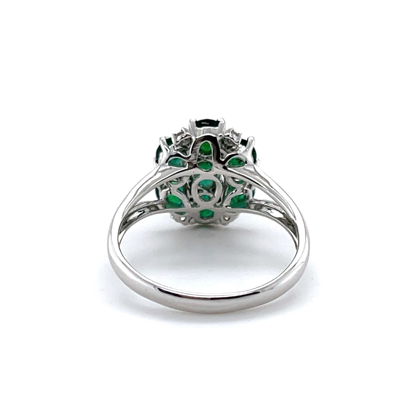 18CT White Gold Seven Stone Emerald and Diamond Ring