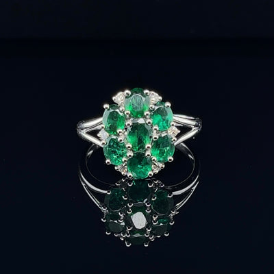 18CT White Gold Seven Stone Emerald and Diamond Ring