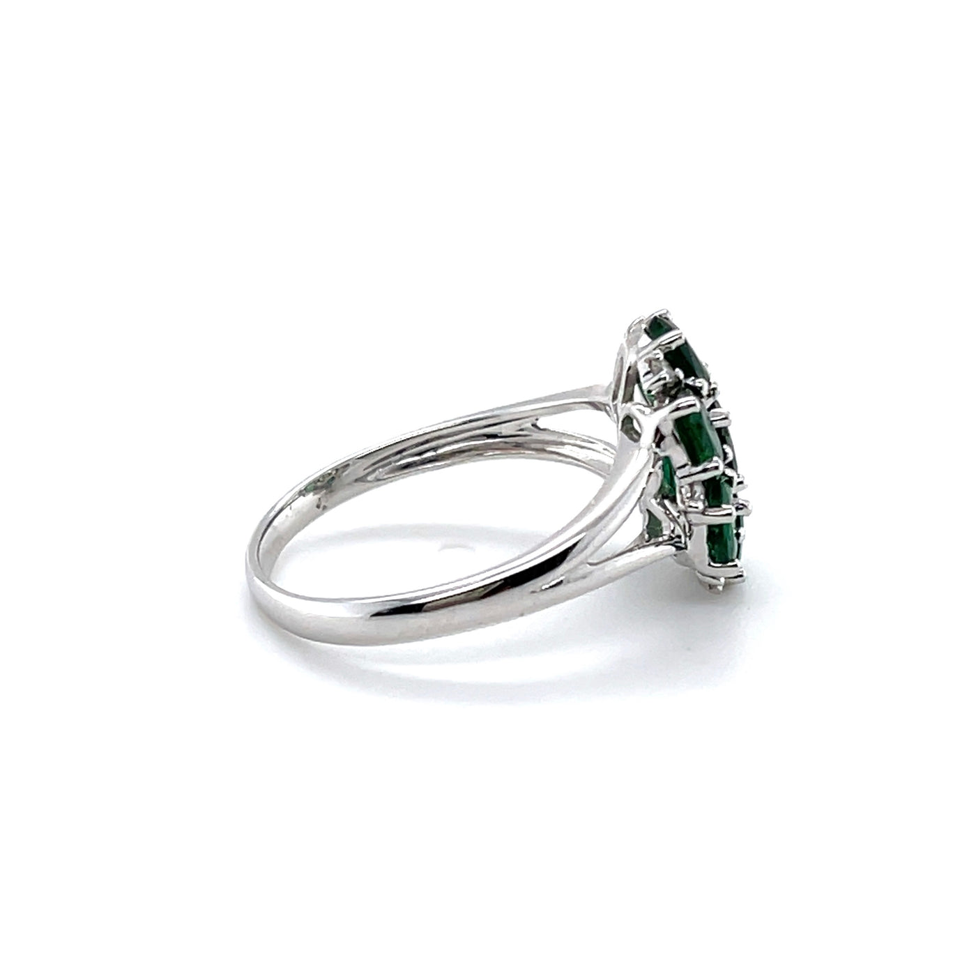 18CT White Gold Seven Stone Emerald and Diamond Ring