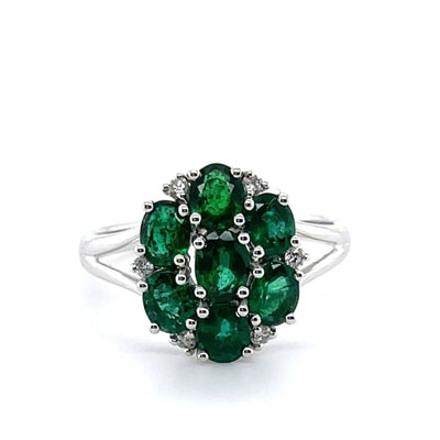 18CT White Gold Seven Stone Emerald and Diamond Ring