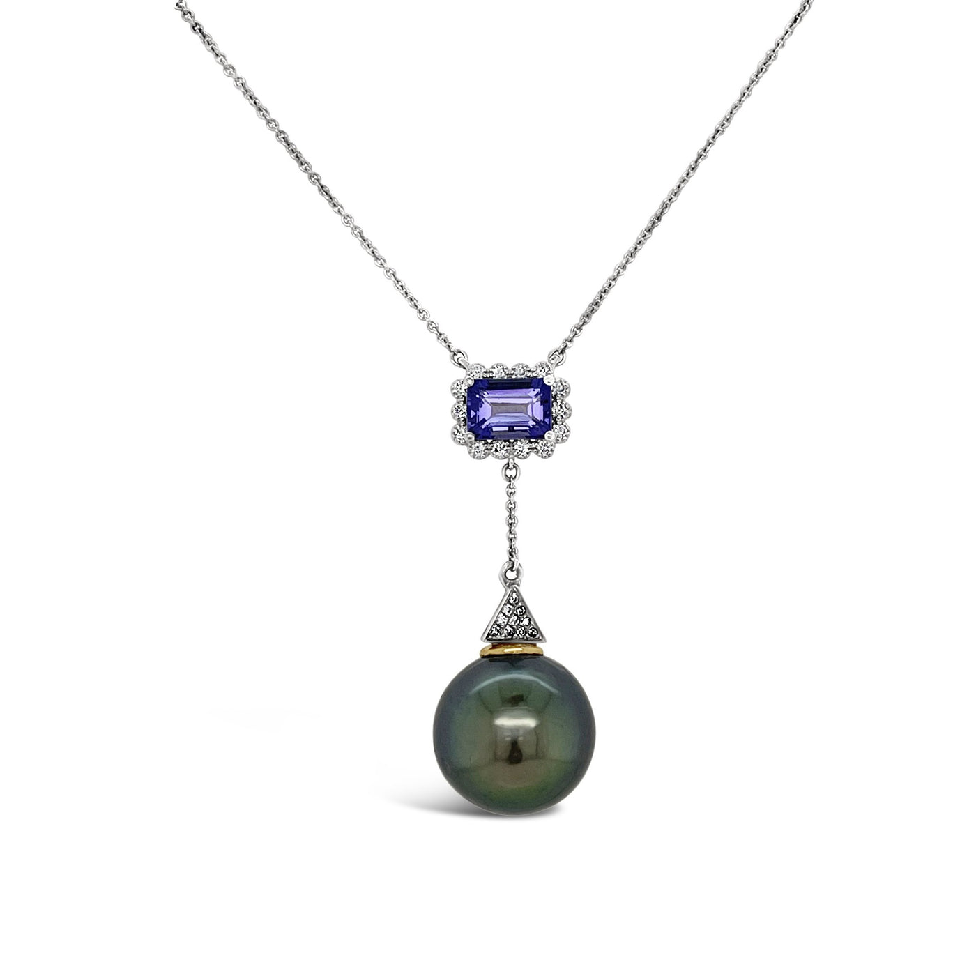 18CT White Gold Tahitian Pearl and Tanzanite Necklace