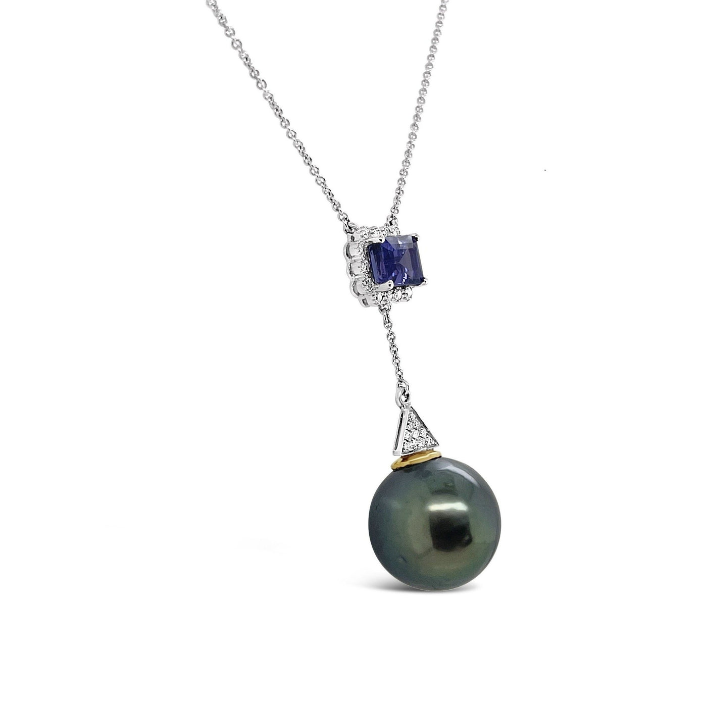 18CT White Gold Tahitian Pearl and Tanzanite Necklace