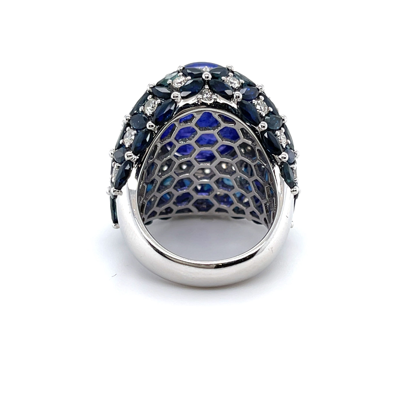 18CT White Gold Tanzanite, Sapphire and Diamond Ring
