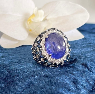 18CT White Gold Tanzanite, Sapphire and Diamond Ring