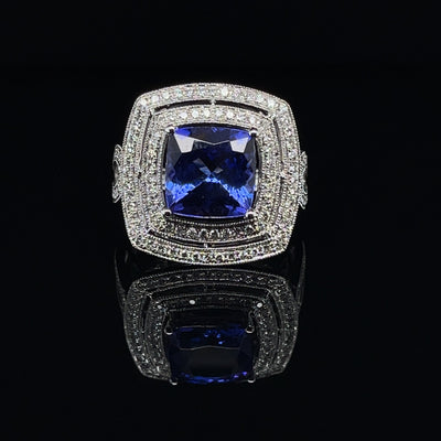 18CT White Gold Tanzanite and Diamond Ring