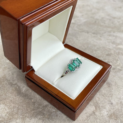 18CT White Gold Trilogy Emerald and Diamond Ring