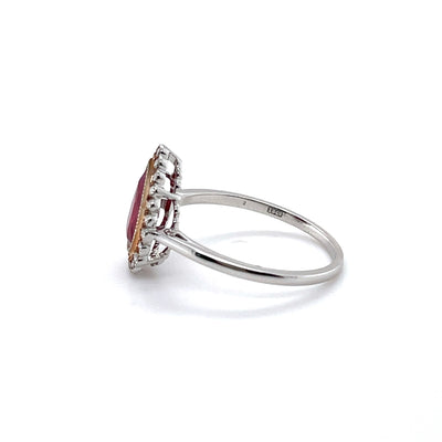 18CT White and rose Gold (NO HEAT) Ruby and Diamond Ring