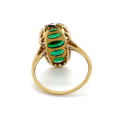 18CT Yellow Gold 5 Stone Emerald and Diamond Navette Dress Ring
