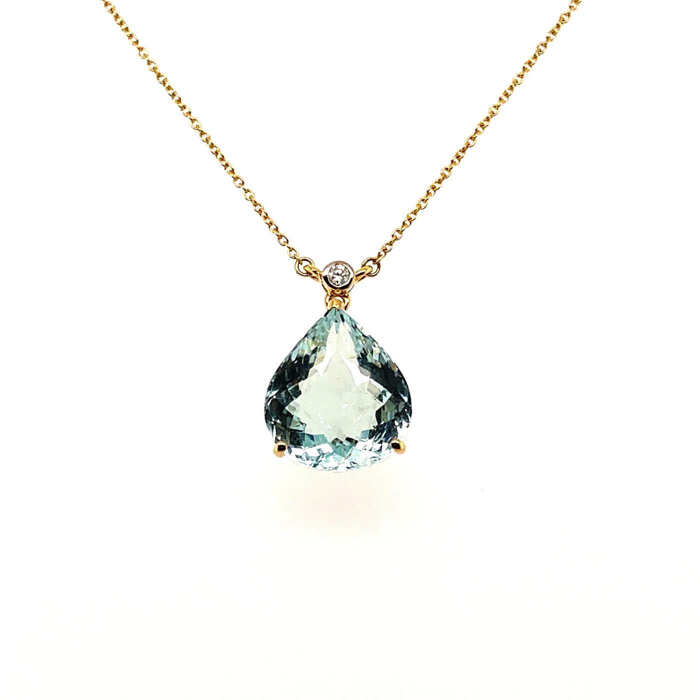 18CT Yellow Gold Aquamarine and Diamond Necklace
