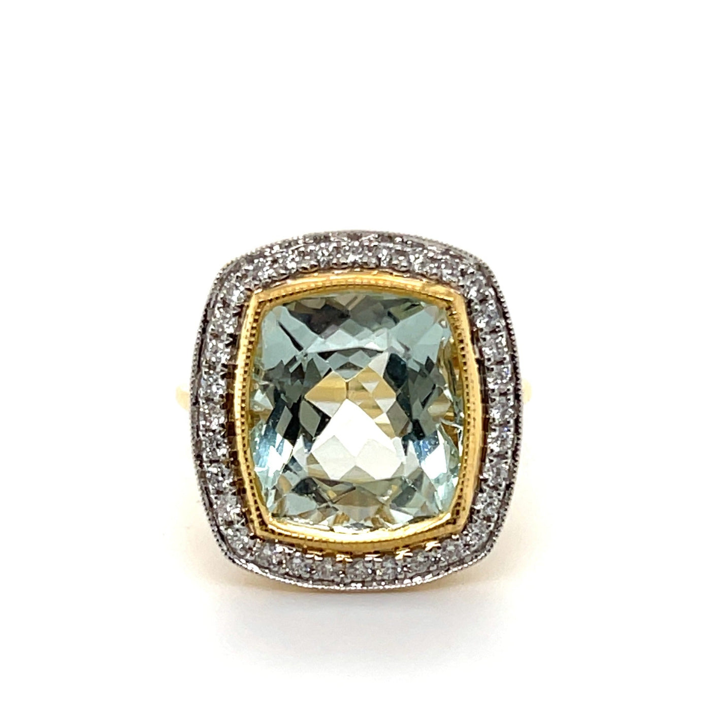 18CT Yellow Gold Aquamarine and Diamond Ring
