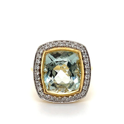 18CT Yellow Gold Aquamarine and Diamond Ring