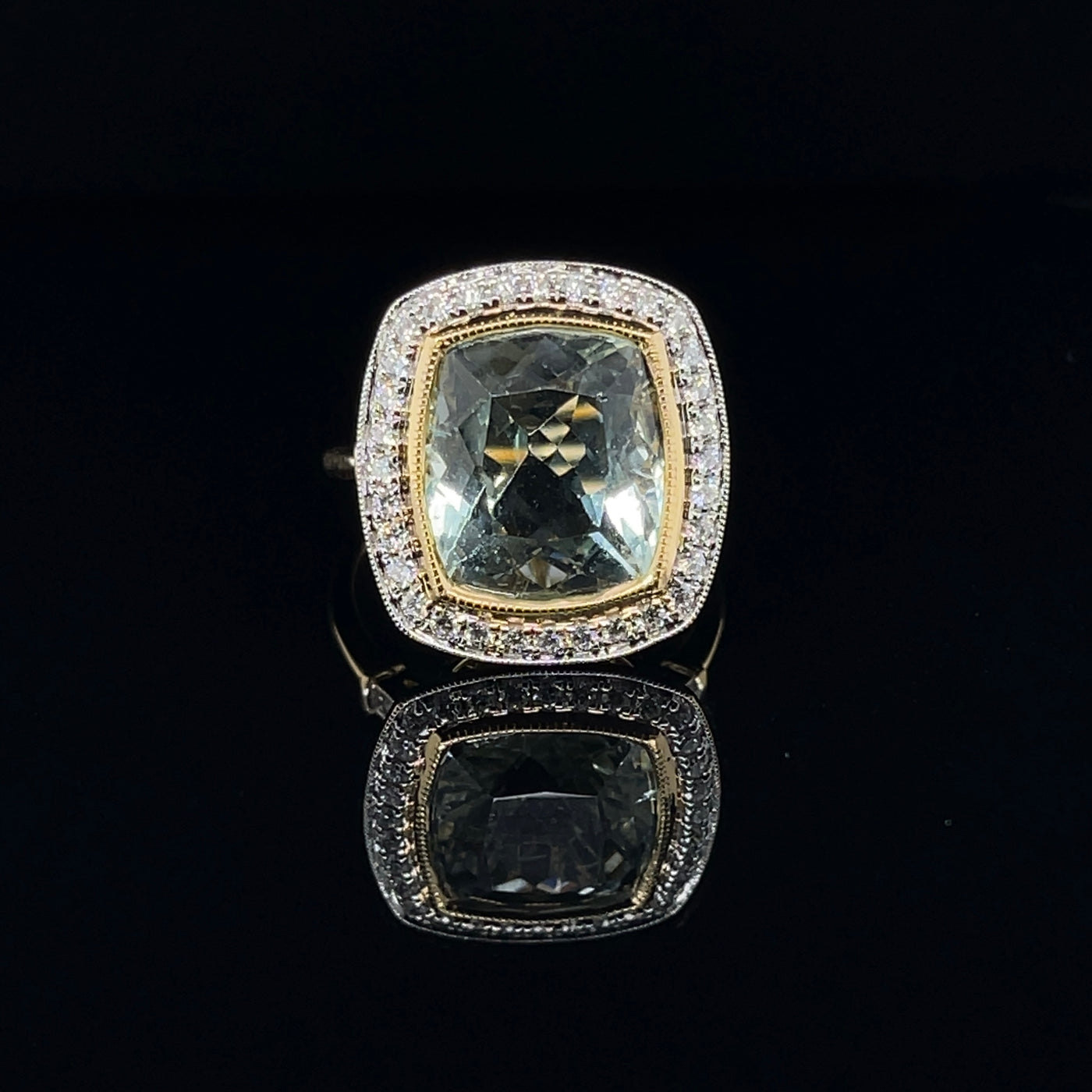 18CT Yellow Gold Aquamarine and Diamond Ring
