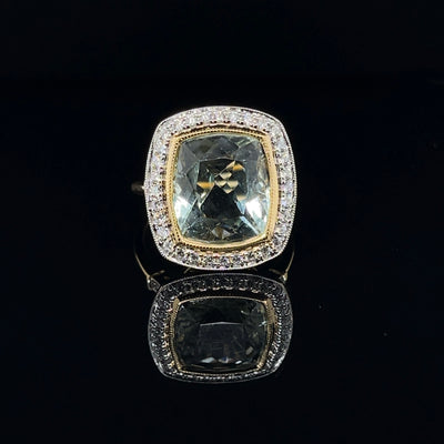 18CT Yellow Gold Aquamarine and Diamond Ring