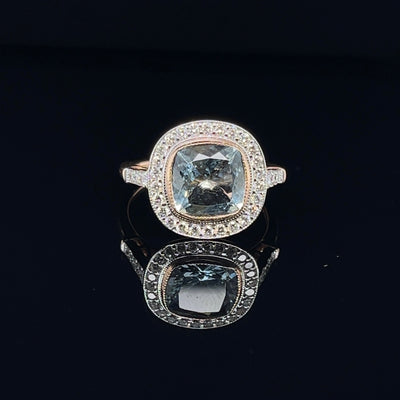 18CT Yellow Gold Aquamarine and Diamond Ring