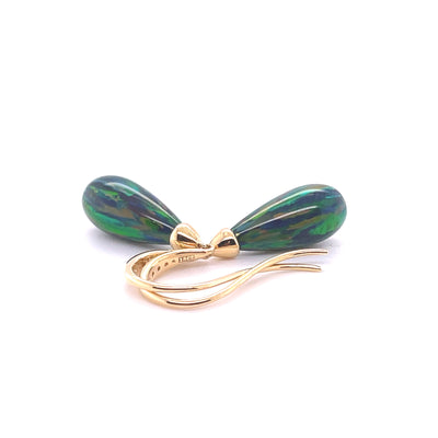 18CT Yellow Gold Black Opal and Diamond Earrings