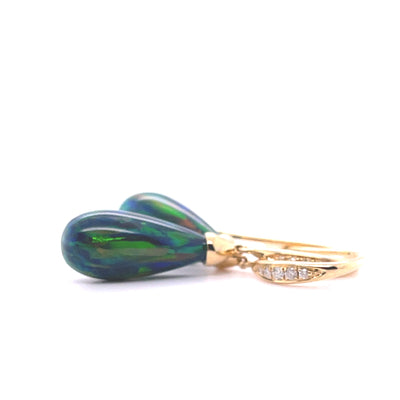 18CT Yellow Gold Black Opal and Diamond Earrings