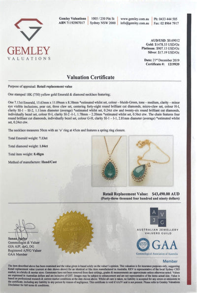 18CT Yellow Gold Colombian Emerald and Diamond Necklace