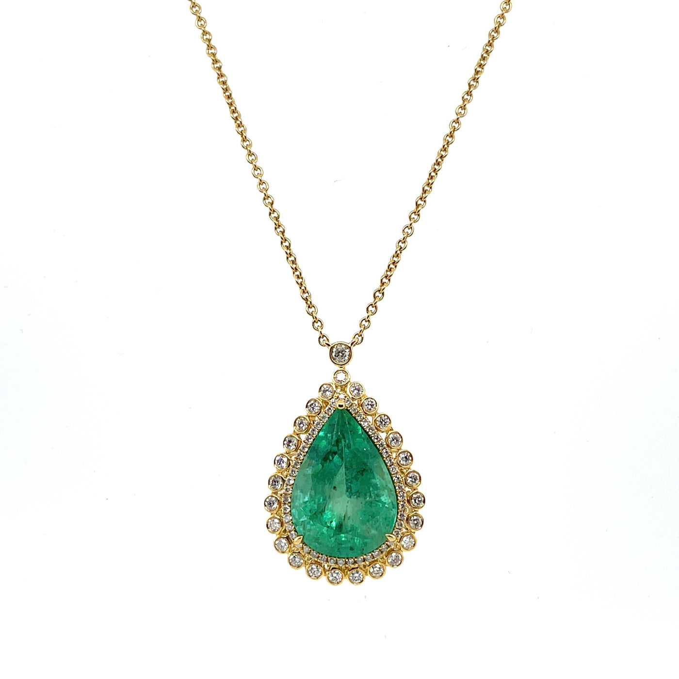 18CT Yellow Gold Colombian Emerald and Diamond Necklace
