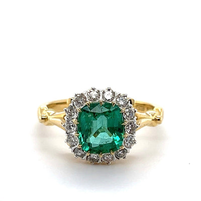 18CT Yellow Gold Colombian Emerald and Diamond Ring