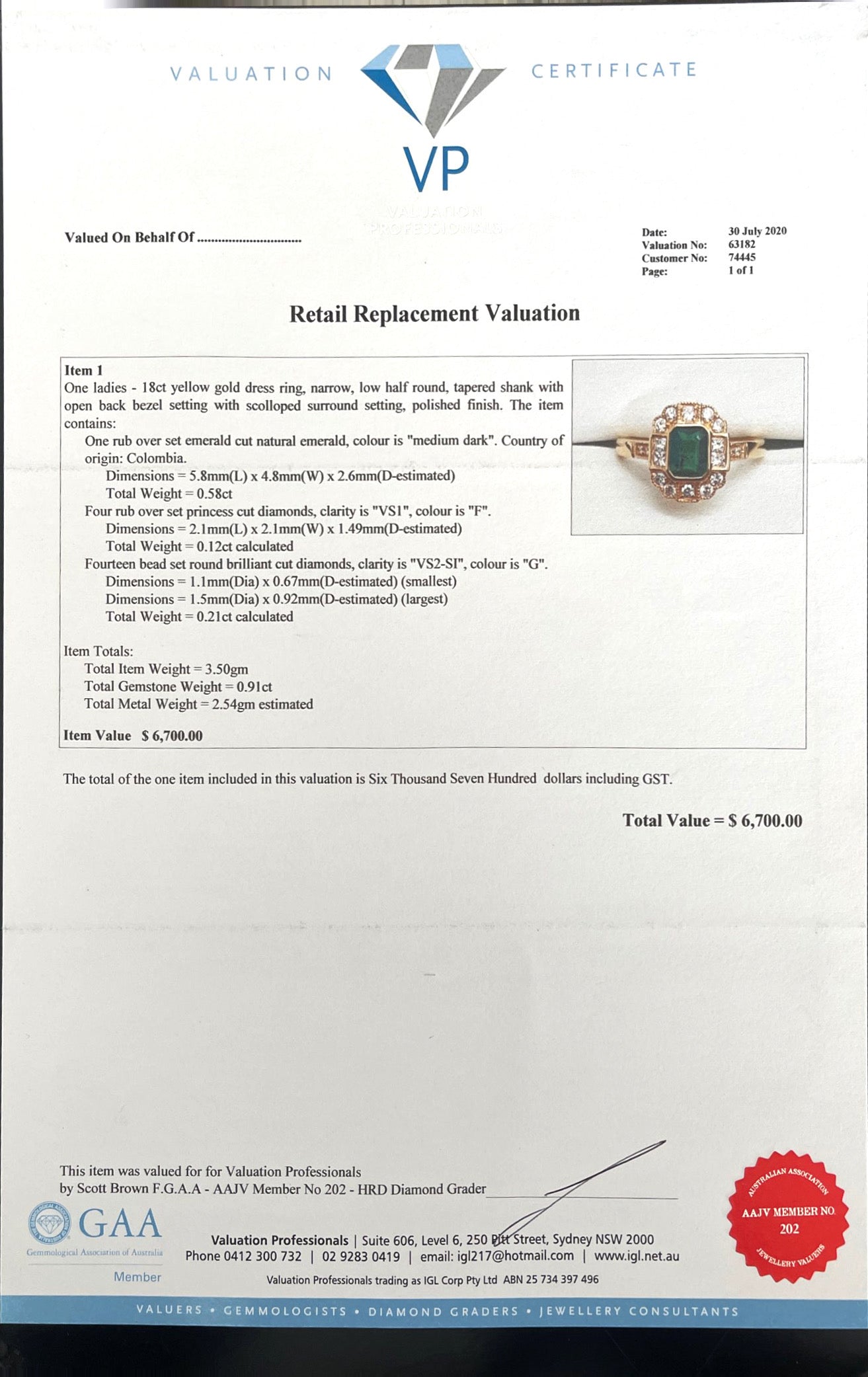 18CT Yellow Gold Colombian Emerald and Diamond Ring