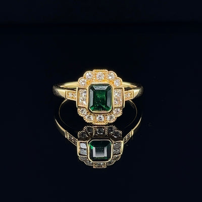 18CT Yellow Gold Colombian Emerald and Diamond Ring